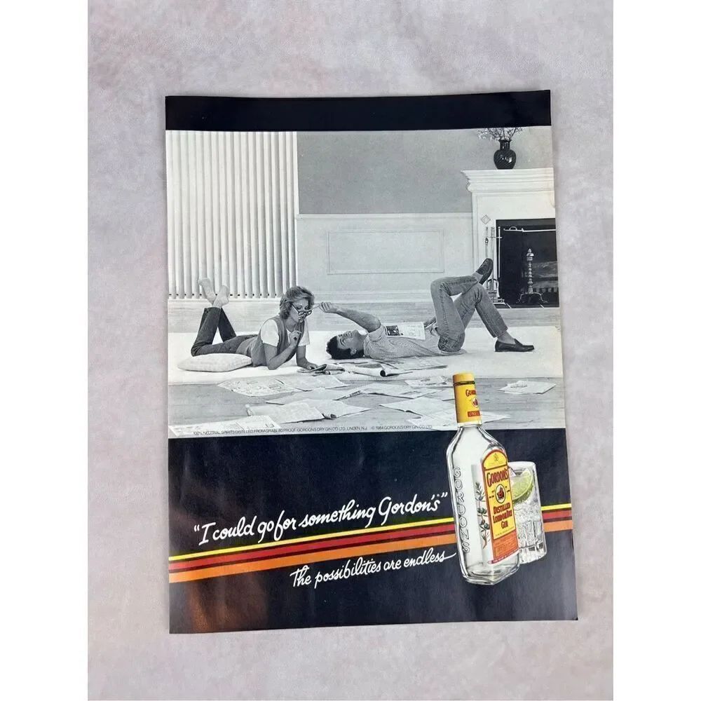 Vintage Gordon’s Gin 1985 Ephemera Wall Art Decor